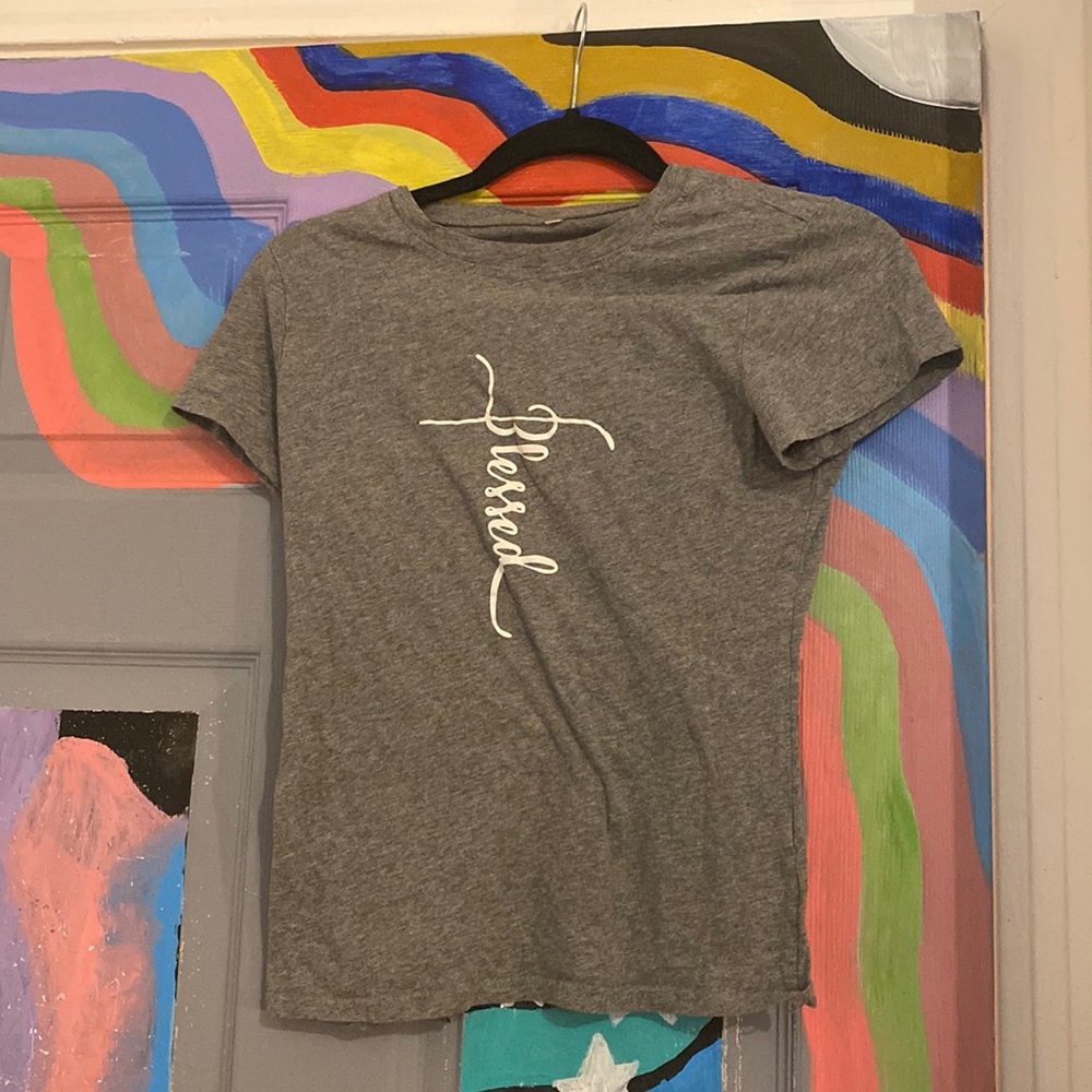 Gray Graphic Tee- Blessed